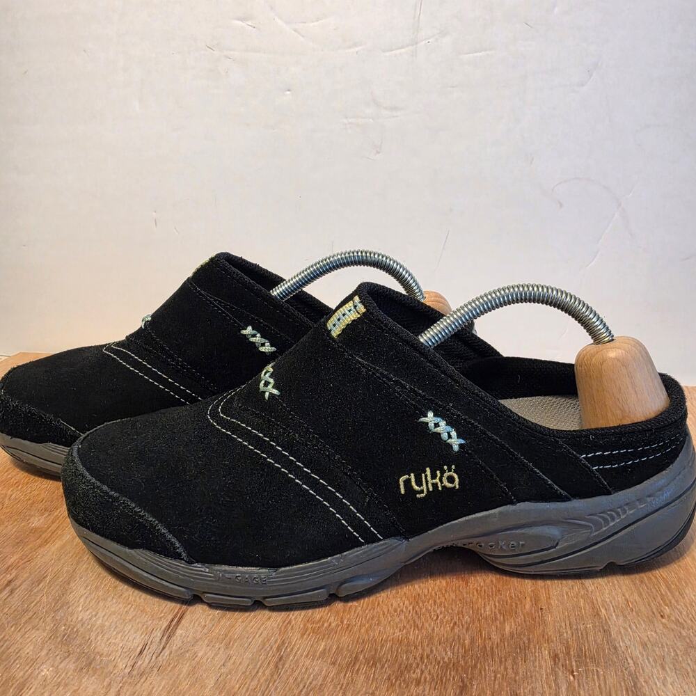 Ryka Rocker Blk suede Slip-on Mules gray outsoles size 10W
